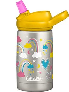 camelbak eddy+ kids 12 oz bottle, insulated stainless steel with straw cap – leak proof when closed, rainbow love