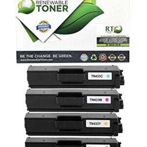 Renewable Toner Compatible Toner Cartridge Replacement for Brother TN433 TN433C TN433M TN433Y TN433BK HL and MFC Multifunction HL-L8260 HL-L8360 HL-L9310 MFC-L8610 MFC-L8900 (Pack of 4 CMYK)