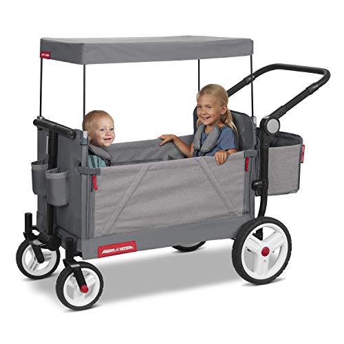 Radio Flyer Odyssey Stroll 'N Wagon, Grey Push Wagon with Canopy and Bag, 1+ Years