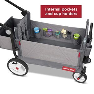 Radio Flyer Odyssey Stroll 'N Wagon, Grey Push Wagon with Canopy and Bag, 1+ Years