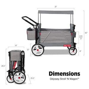 Radio Flyer Odyssey Stroll 'N Wagon, Grey Push Wagon with Canopy and Bag, 1+ Years