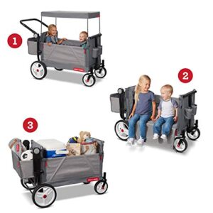 Radio Flyer Odyssey Stroll 'N Wagon, Grey Push Wagon with Canopy and Bag, 1+ Years