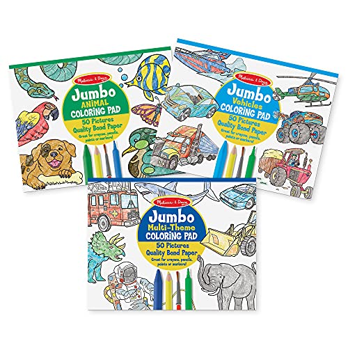 Melissa & Doug Jumbo 50-Page Kids' Coloring Pads Set - Animals, Vehicles, and More