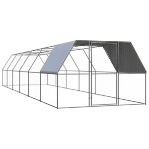 vidaXL Outdoor Chicken Cage Pet Supply Small Animal Habitat Cage Water-resistant Roof Hen House Chicken Run Coop 9.8'x39.4' Galvanized Steel