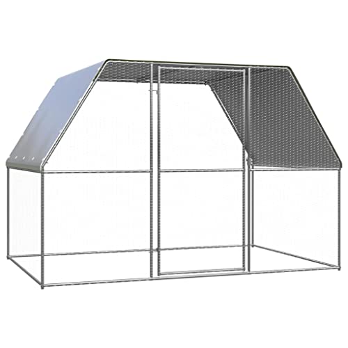 vidaXL Outdoor Chicken Cage Pet Supply Small Animal Habitat Cage Water-resistant Roof Hen House Chicken Run Coop 9.8'x39.4' Galvanized Steel