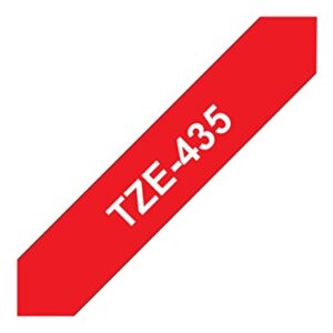 Brother TZe-435 Labelling Tape Cassette, White on Red, 12 mm (W) x 8 m (L), Laminated, Brother Genuine Supplies