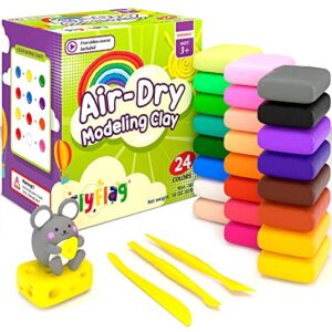 air dry clay 24 colors, soft & ultra light, modeling clay for kids with accessories, tools and tutorials