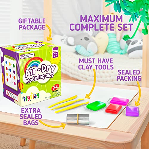 Air Dry Clay 24 Colors, Soft & Ultra Light, Modeling Clay for Kids with Accessories, Tools and Tutorials