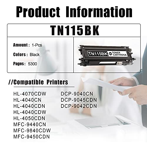 [1 Pack,Black] TN115BK Compatible Toner Cartridge Replacement for Brother HL-4070CDW 4040CN 4040CDN MFC-9440CN DCP-9040CN Printer Toner Cartridge