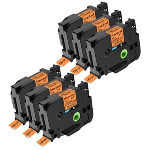 nineleaf 6 pack compatible for brother p-touch tze-b41 tz-b41 black on fluo orange label tape 18mm 0.7 inch 3/4” laminated tze tz tape for pt-530 540 550 580c 7500 label maker