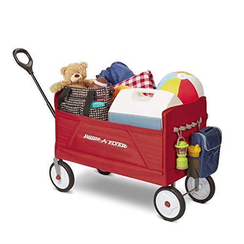 Radio Flyer 3-in-1 EZ Folding Wagon Ride On For Kids, Garden, & Cargo, Red Collapsible Wagon