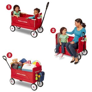 Radio Flyer 3-in-1 EZ Folding Wagon Ride On For Kids, Garden, & Cargo, Red Collapsible Wagon