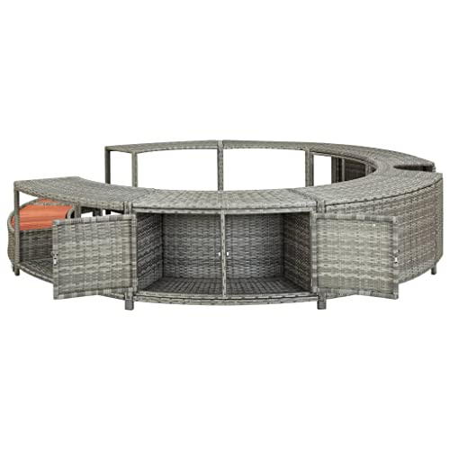 vidaXL Spa Surround Home Garden Outdoor Patio Lawn Yard Pool Spa Accessory Backyard Swimming Relax Hot Tub Surround Gray Poly Rattan