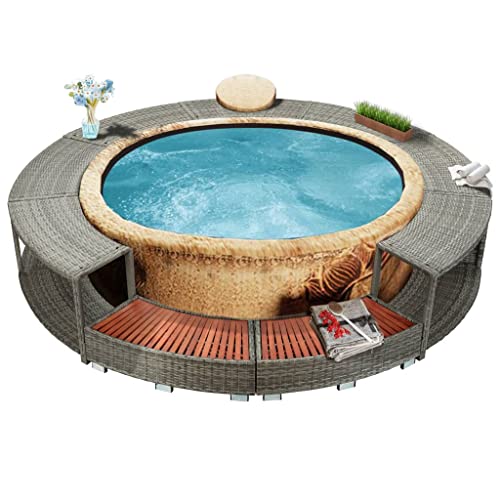 vidaXL Spa Surround Home Garden Outdoor Patio Lawn Yard Pool Spa Accessory Backyard Swimming Relax Hot Tub Surround Gray Poly Rattan