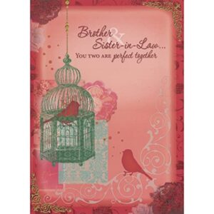 designer greetings bird silhouette inside hanging green cage: perfect together valentine’s day card for brother and sister-in-law
