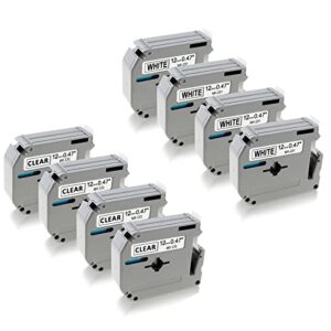 greateam compatible with brother m tape mk-131 mk-231 for brother pt-m95, pt-70bm, pt-80, pt-90, pt-65, 12mm ptouch label tape, 8 pack