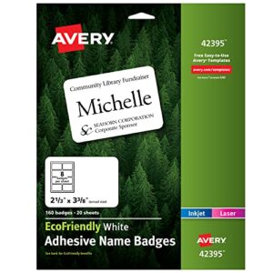 avery(42395)ecofriendly printable name tags, white, 160 removable name badges,2-1/3″ x 3-3/8″