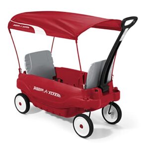 radio flyer, deluxe family wagon with canopy, plastic red wagon, for ages 1.5+