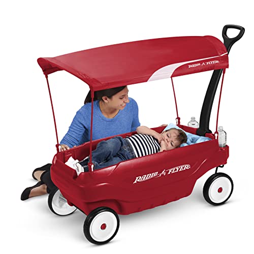 Radio Flyer, Deluxe Family Wagon with Canopy, Plastic Red Wagon, for Ages 1.5+