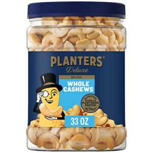 PLANTERS Deluxe Salted Whole Cashews, Party Snacks, Plant-Based Protein 33oz (1 Container)