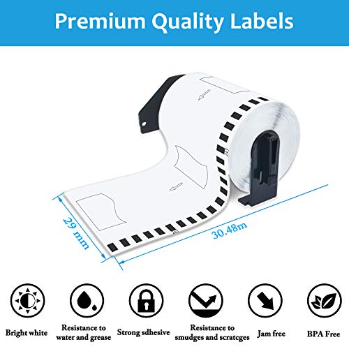 GREENCYCLE DK2210 Continuous Length White Paper Labels 1.1" x 100 ft (29 mm x 30.4 M) Compatible for Brother QL-1050 QL-1050N QL-1060N QL-1100 QL-1110NWB, 4 Rolls with Cartridge Frames