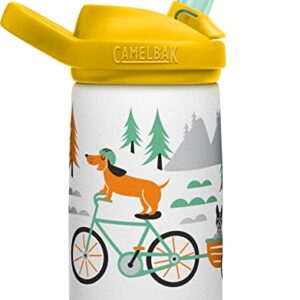 CamelBak Eddy+ Kids 12 oz Bottle, Insulated Stainless Steel with Straw Cap - Leak Proof When Closed,Biking Dogs & CamelBak eddy Kids Bite Valves, 4-Pack