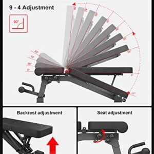 YOUTEN 1000 LB Weight Bench Heavy Capacity | 9-4-4 Almost 90° Adjustable Incline Decline Exercise Bench Press for Home Gym More Stable and Durable | Foldable Training Lifting Bench | Dragon Flag Handle for Abdominal Arm Workout