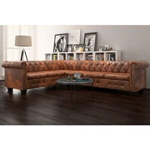 vidaXL Chesterfield Corner Sofa 6-Seater Home Living Room Sofa Loveseat Chaise Longue Faux Leather Brown