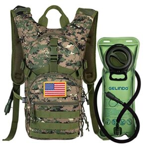 gelindo military tactical hydration backpack with 2l water bladder light weight, molle tactical assault pack for hiking biking running walking climbing outdoor travel(acu-green)