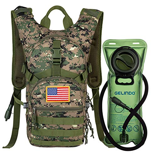 Gelindo Military Tactical Hydration Backpack with 2L Water Bladder Light Weight, MOLLE Tactical Assault Pack for Hiking Biking Running Walking Climbing Outdoor Travel(ACU-Green)