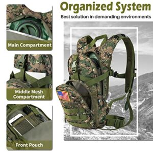 Gelindo Military Tactical Hydration Backpack with 2L Water Bladder Light Weight, MOLLE Tactical Assault Pack for Hiking Biking Running Walking Climbing Outdoor Travel(ACU-Green)