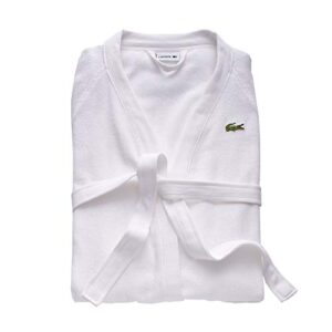 lacoste classic pique 100% cotton bath robe for men & women, one size fits most, white