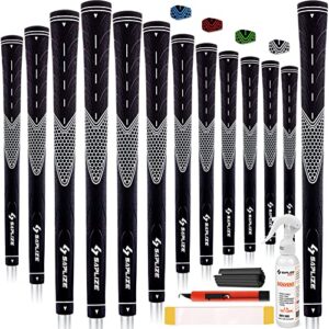 saplize golf grips set of 13 with solvent kit, standard size, rubber golf club grips, white cc01s series