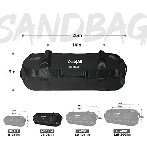 Yes4All Workout Sandbags, Heavy Duty Sandbags for Fitness, Conditioning, MMA & Combat Sports - Black - M