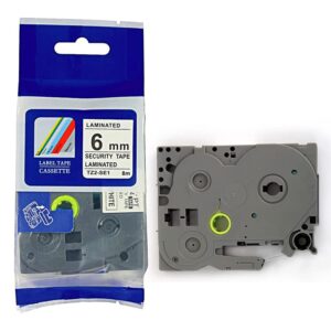 idik 1pk black on white security laminated label tape compatible for brother p-touch tze-se1 tz se1 tze se1(6mm x 8m)