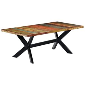 vidaXL Dining Table Home Indoor Dining Room Kitchen Polished Painted Wooden Dinner Dining Table Furniture Solid Reclaimed Wood and Steel Cross
