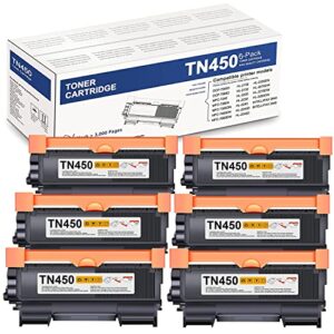 tonerplususa compatible tn450 toner cartridge replacement for brother tn450 tn-450 black, high yield [6 pack]