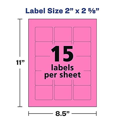 Avery Labels with Sure Feed, Assorted Bright Colors, 2" x 2-5/8", Laser/Inkjet, 150 Labels (4331)