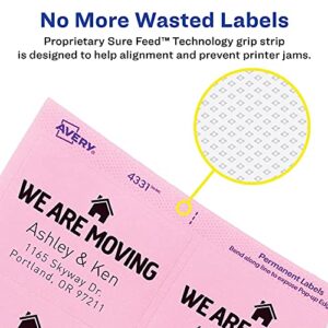 Avery Labels with Sure Feed, Assorted Bright Colors, 2" x 2-5/8", Laser/Inkjet, 150 Labels (4331)