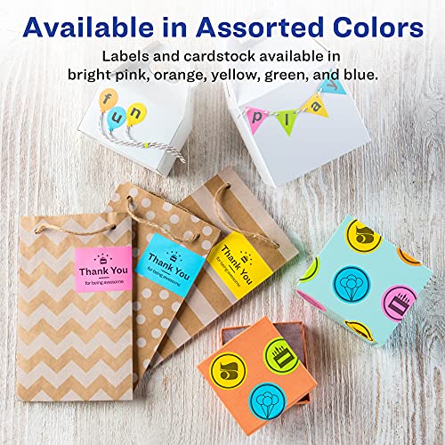 Avery Labels with Sure Feed, Assorted Bright Colors, 2" x 2-5/8", Laser/Inkjet, 150 Labels (4331)