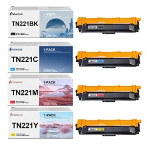 pionous tn221 compatible tn-221 toner cartridge high yield replacement for brother hl-3140cw 3150cdn mfc-9130cw dcp-9015cdw 9020cdn printer ink – (4 pack 1bk+1c+1m+1y)