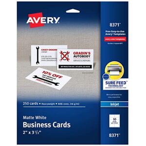 avery printable business cards, inkjet printers, 250 cards, 2 x 3.5 (8371)
