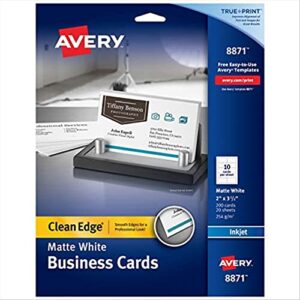 avery printable business cards, inkjet printers, 200 cards(pack of 1), 2 x 3.5, clean edge, heavyweight (8871)