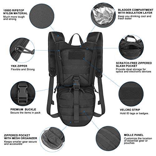 Unigear Tactical Hydration Packs Backpack 1050D with 2.5L Water Bladder, Thermal Insulation Pack Keeps Liquid Cool up to 4 Hours for Hiking, Cycling, Hunting and Climbing (Black)