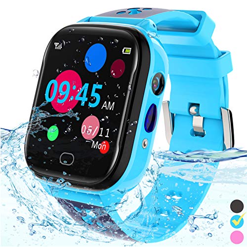 LULUDDM Kids Smart Watch Phone - IP67 Waterproof Smartwatch Boys Girls with Touch Screen 5 Games Camera Alarm SOS Call - Phone Watch Digital Wrist Watch for 3-13 Years Children Birthday Gift (Blue)