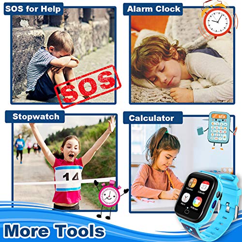 LULUDDM Kids Smart Watch Phone - IP67 Waterproof Smartwatch Boys Girls with Touch Screen 5 Games Camera Alarm SOS Call - Phone Watch Digital Wrist Watch for 3-13 Years Children Birthday Gift (Blue)