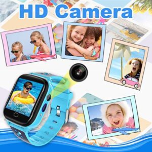 LULUDDM Kids Smart Watch Phone - IP67 Waterproof Smartwatch Boys Girls with Touch Screen 5 Games Camera Alarm SOS Call - Phone Watch Digital Wrist Watch for 3-13 Years Children Birthday Gift (Blue)