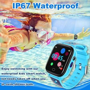 LULUDDM Kids Smart Watch Phone - IP67 Waterproof Smartwatch Boys Girls with Touch Screen 5 Games Camera Alarm SOS Call - Phone Watch Digital Wrist Watch for 3-13 Years Children Birthday Gift (Blue)