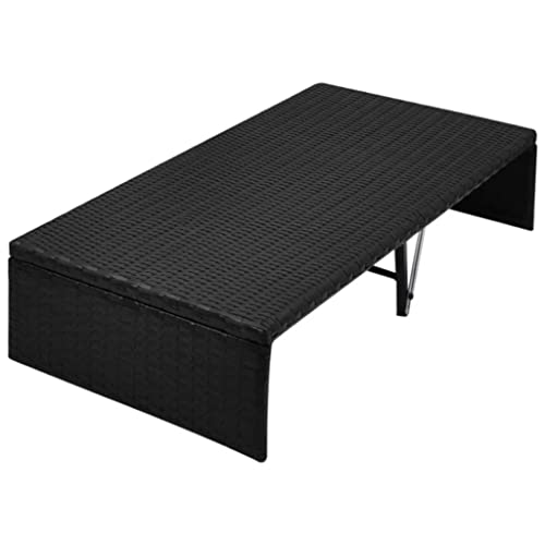 vidaXL Patio Bed with Canopy Sun Bed Day Bed Sofa Garden Outdoor Courtyard Poolside Balcony Furniture Chaise Chair Relaxing Black Poly Rattan
