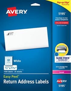 avery return address labels, laser printers, 1,500 labels, 2/3 x 1-3/4, permanent adhesive (5195)